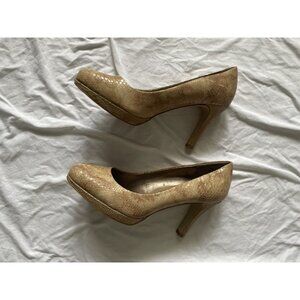 Moda Spana Tan Snake Skin High Kitten Heels Shoes Size 11M Slip On